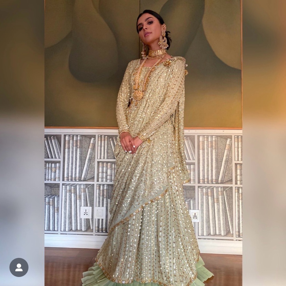 Green and Gold Pakistani Outfit Indian Lehenga Dress